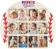 My First Year Wooden Photo Board Outer Space Birthday Party Decorations 12 Month Milestones Photo Board Baby’s First Year Picture Frame for Space Themd 1st Birthday Baby Shower Party Decor (Baseball)
