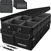 FORTEM Car Boot Organiser, Car Storage Organiser, Car Accessories, Collapsible Multi Compartment Car Organiser, Car Boot Tidy, Non Slip Bottom, Adjustable Securing Straps 85L (Black, X-Large)