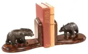Bookends Bookend MOUNTAIN Lodge Bear Burnt Umber Resin Hand-Cast Hand-Painted