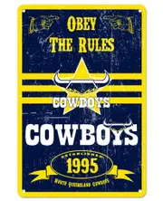 North QLD Queensland Cowboys NRL Retro Tin Wall Sign Obey The Rules