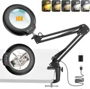 10X Magnifying Glass with Light and Clamp, LED Desk Lamp 10X, Black