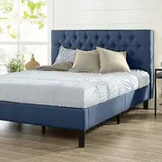 Zinus Misty Queen Bed Frame | Upholstered Button Tufted Fabric Platform - Navy