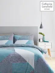 Catherine Lansfield Teal Blue Larsson Geo Duvet Cover and Pillowcase Set (616784) | $39 - $65