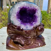 19.18LB Natural uruguay amethyst geode quartz money bag crystal energy+stand