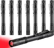 MODOAO Red Light LED Torch, 8 Pack High Power LED Pen Flashlights, Waterproof Handheld Flashlights Pocket Compact Torch with Clip, for Camping, Hiking, Night Vision, Astronomy and Emergency