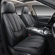 Coverado Front Seat Covers, 2 Pieces Universal Seat Covers for Cars, Breathable Fabric & Leather Car Seat Protectors, Car Seat Cushions Auto Accessories Fit for Most Sedans SUV Truck, Black