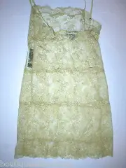NWT $200 New Designer Josie Natori Night Gown Chemise Lace Gold Sheer Sexy S