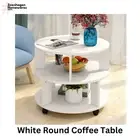 Round Coffee Table Oak Wood Modern Classic Black White 2Tier Shelves with Drawer