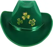 [LIFKOME] Men's Women's Western Cowboy Hat Green Shamrock Design for St. Patricks Day Comfortable Fit