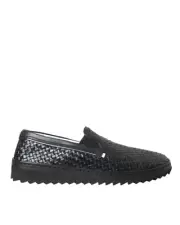 Dolce & Gabbana Intrecciato Leather Loafers SlipOn - Black -Size 40