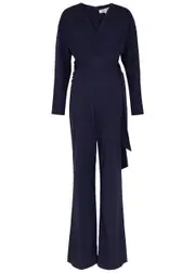 Diane Von Furstenberg Marilou Flared Stretch-jersey Jumpsuit - Nearly Black 10 (UK14 / L)
