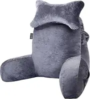 Reading Pillow for Sitting in Bed Couch Adult, Back Pillow with arm Support and Pockets, Adult Back Pillow Chair for Bed Rest, Reading, Watching TV, Gaming for Boys and Girls (Grey b, Standard)