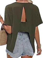 [Flamingals] Oversized Backless Crop Tops for Women Summer Casual Streetwear Blouses Tops