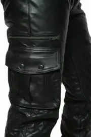 Mens Real Leather Pants Cargo Quilted Panel Gay Interest BLUF Pants Size(XS-7XL)