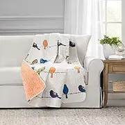 Lush Decor Rowley Birds Reversible Throw Blanket, 50" W x 60" L, Multi - Colorful Floral Bird Print - Whimsical & Playful Quilted Bird Blanket for Bed, Couch Or Chair - Farmhouse & Boho Home Decor