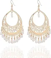 [Nvzi] c Men's and Women's Suitable Earrings, Hollow Droplet Rice Bead Tassel Earrings (White), 7.5*4.3cm/3*1.7in, 01, No Gemstone