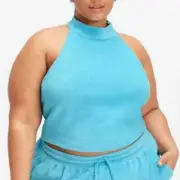 FABLETICS Bra Halter Tank Womens XL Terry Built-In Racerback Mock Neck Crop NWT
