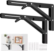 16 Inch Folding Shelf Brackets, Heavy Duty Stainless Steel Collapsible Black Sh