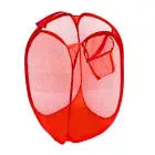 RED Pop Up Foldable Laundry Basket Mesh Hamper Washing Clothes Bag Storage Bin**