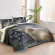 Allenjoy Queen Size Capybara Quilt Bedspreads Capybara Bed Set Bedding Coverlet Fabric Washable with 2 Pillow Shams SC00292-007