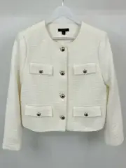 ANN TAYLOR NWT Tweed Cropped Blazer Jacket Size 12 White Classic Coat Demure