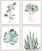 ARTZONE Botanical Posters Plant Prints Canvas Paintings Wall Art for Living Room Decor for Bedroom Aesthetic Boho Wall Decor Minimalist Wall Art Plants Leaf (Set of 4pcs)-Unframed-8"x10" (Option 2)
