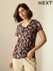 Animal Cotton Modal Slouch V-Neck T-Shirt (F28082) | $19