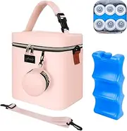 Fxady Breastmilk Cooler Bag with Ice Pack, Insulated Baby Bottle Tote Bag for 6 Bottles Up to 9 oz, Clip-On Pouch for Baby Essentials, Leakproof, Waterproof, Shoulder Strap for Nursing Moms