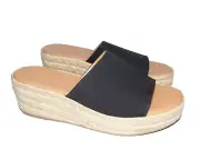 J Crew Women 10.5 M Canvas Espadrille Wedge Black Canvas Strap Mules AX841 Heels