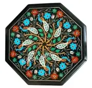 Mother of Pearl Inlay Work Coffee Table Top Octagon Black Marble Sofa Side Table