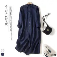 在飛比找蝦皮商城優惠-【ACheter】日式寬鬆休閒長袖棉麻襯衫連衣長版洋裝外罩 