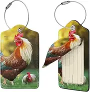 [FJWSLCH] Beautiful Rooster Hen Luggage Tag for Suitcases, 2 PCS Suitcase Tags, Identifiers Travel Bag Tags for Luggage Travel Tags, Baggage Tags, Leather Name ID Labels and Metal Loop for Women Men