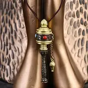 XIALON 2.75" Copper Lotus Hand-cranking Prayer Wheel Honk Black Box Pendant Buddha Blessed