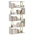 5 Tier Geometric Bookcase,S Shaped Bookshelf, Wood Decorative Storage