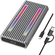 Fahgaer USB C Dual Protocol M2 NVMe SSD Enclosure 10Gbps PCIe SSD Box M.2 NVMe NGFF SATA 5Gbps SSD Disk Case with RGB LED Light