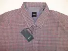 Hugo Boss LS RONNY Shirt $145 Slim Fit Tattersall Plaid Button Up Red Blue NWT