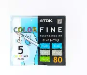 TDK Fine Color Mix 80 Min MiniDisc – 5 Pack – Sealed (Blue, Black, Green) [D404]