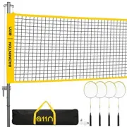 Outdoor Badminton Set -w/Anti-Sag Net, 4 Rackets, 2 Shuttlecocks &Carrying Bag