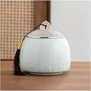 Vintage Ceramic Tea Jar， kitchen storage,Porcelain Tea Canister for Loose Tea Vintage Chinese Style Porcelain Loose Leaf Tea Storage Canister Pot with Silvery Lid and Tassels