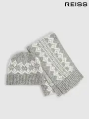Reiss Grey Melange Berwin Hat and Scarf Set (E84217) | $75