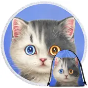 Black and White Beautiful Kitten Cat Round Beach Towel