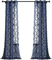 Lush Decor Navy Avon Trellis Grommet Sheer Window Curtain Panel Pair (84" x 38")