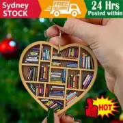 Book Lovers Heart Shaped Bookshelf Pendant Acrylic Mini Christmas Ornament AL