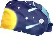 [FVQL] Set of 2 Scrub Caps Women Nurse Hats Surgical Cap, Space Nebula Universe