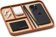 Nordik Leather Valet Tray - Sand Brown - Premium Vegan Leather Stylish and Organised Nightstand Tray for Men - EDC Catchall Tray for Keys, Watch, Wallet, Jewellery - Modern Bedside Caddy