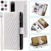 Rhombic Wallet Case,Luxury Leather Zipper Flip Card Case For Sony Xperia 5 IV