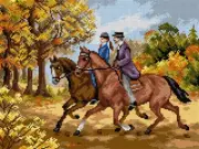 Printed Canvas Tapestry Gobelin Embroidery Orchidea "Horse Ride" 2514J