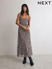 Leopard Print Mesh Floral Cami Slip Dress (B65237) | $92