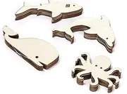 24Pcs Sea Animal Wooden Craft Decorations for DIY Gift Tags, Hand Coloring Kids, Holiday Party, Create Hanging Ornaments