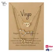 Virgo Zodiac Star Sign Gold Crystal Pendant Necklace 3 Piece Set